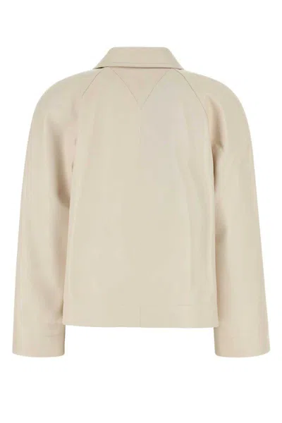 Bottega Veneta Leather Collared Jacket With Front And Lateral Pockets In Neutral