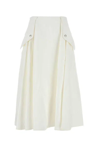 Bottega Veneta Flared High Waist Skirt With Metal Button In White