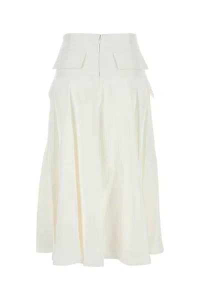 Bottega Veneta Flared High Waist Skirt With Metal Button In White