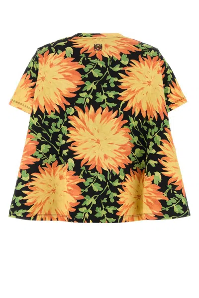 Loewe Crew Neck Floral Pattern Short Sleeves T-shirt In Yellow