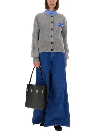 Marni Cashmere Cardigan With Patch In Gray