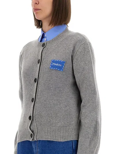 Marni Cashmere Cardigan With Patch In Gray