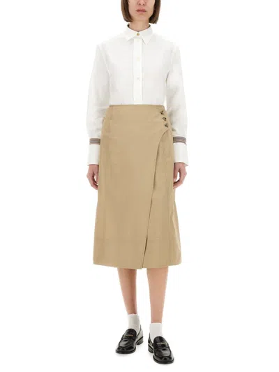 Paul Smith Buttoned High Waist Midi Skirt In Brown