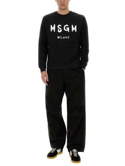 Msgm Cotton Sweatshirt In Black