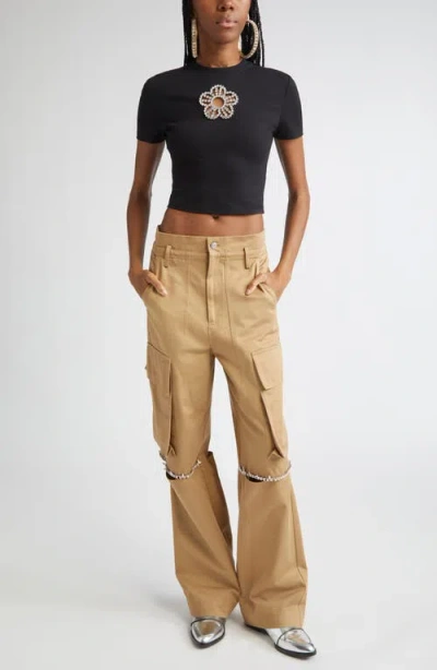 Area Crystal Flower Cutout Short-sleeve T-shirt In Black