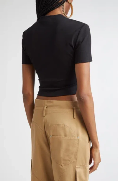 Area Crystal Flower Cutout Short-sleeve T-shirt In Black