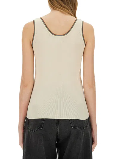 Paul Smith Ribbed Cotton Tank Top With Contrast Trim In Gold