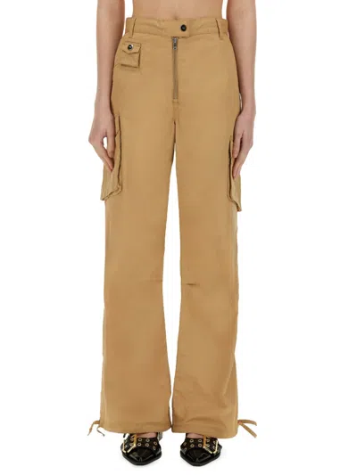 Ganni Cargo Pants In Cotton Twill In Brown