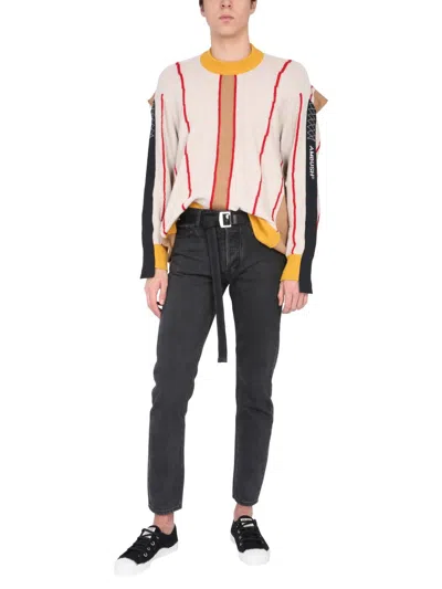 Ambush Pullover In Beige With Multicolor Intarsia In White