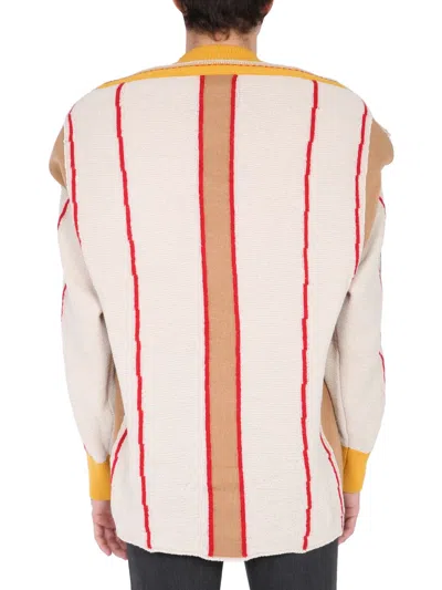 Ambush Pullover In Beige With Multicolor Intarsia In White