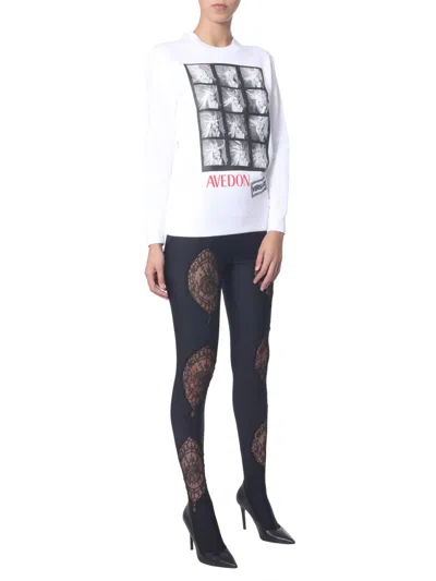 Versace Photographic Print Crew Neck Sweatshirt In White