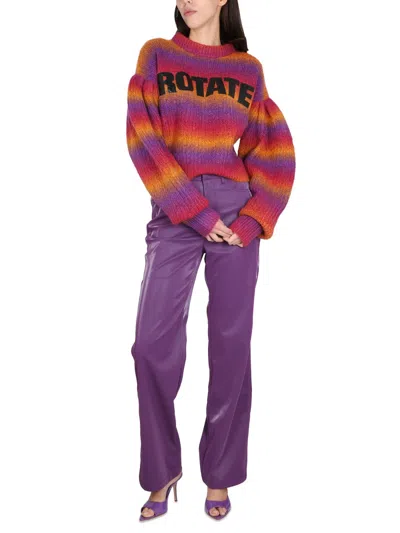 Rotate Birger Christensen Intarsia-logo Striped Cropped Jumper In Pink