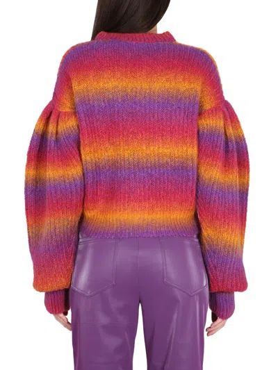 Rotate Birger Christensen Intarsia-logo Striped Cropped Jumper In Pink