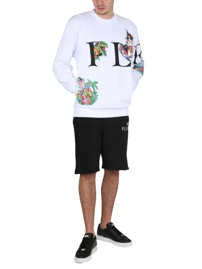 Philipp Plein Graphic Print Crewneck Sweatshirt With Long Sleeves In White
