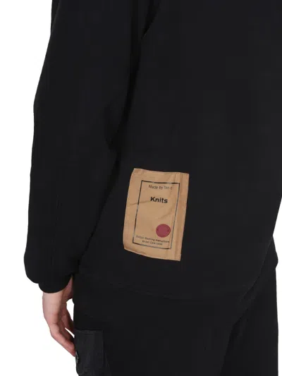 Ten C Raglan Sleeve Crewneck Sweatshirt With Patch Detail In Black