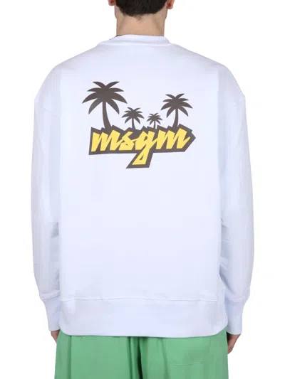 Msgm Crewneck Sweatshirt With Logo In White