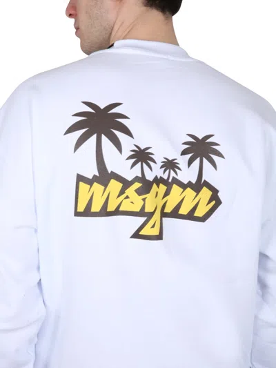 Msgm Crewneck Sweatshirt With Logo In White