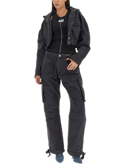 Moschino Short Jacket With Elastic Waistband And Hood In Blue