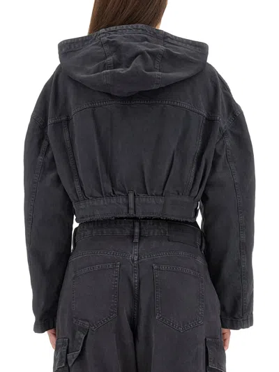 Moschino Short Jacket With Elastic Waistband And Hood In Blue