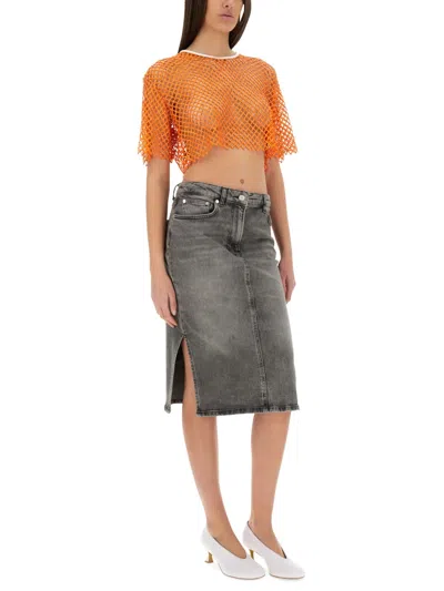 Moschino Mesh Top Cropped Contrast Trim In Orange