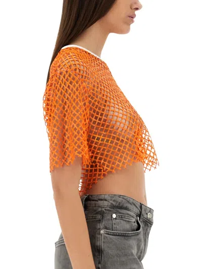 Moschino Mesh Top Cropped Contrast Trim In Orange