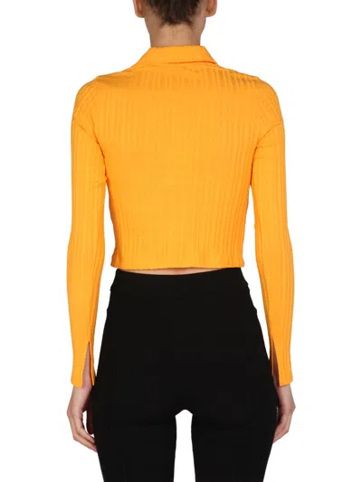 Helmut Lang Cropped Polo In Yellow