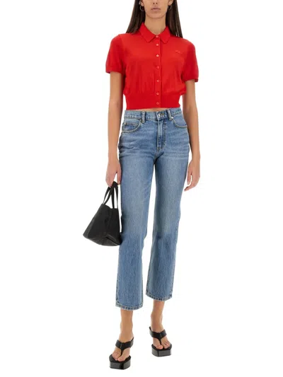Alexander Wang Logo-embroide Polo Cardigan - Women's - Viscose In Red