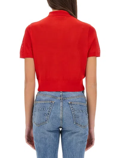 Alexander Wang Logo-embroide Polo Cardigan - Women's - Viscose In Red