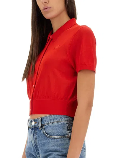 Alexander Wang Logo-embroide Polo Cardigan - Women's - Viscose In Red