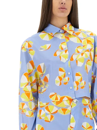 Moschino Cropped Shirt Beach Umbrellas In Multi