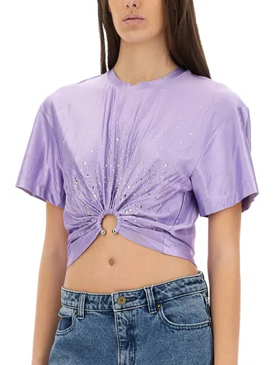 Rabanne Cropped T-shirt With Piercing Detail In Purple