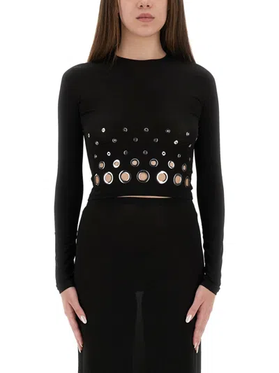 Rabanne Embellished Solid Jersey Second Skin Top In Black