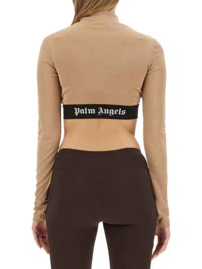 Palm Angels Women's Cropped Top With Logo In Brown