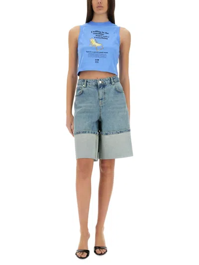 Moschino Cropped Top With Print In Blue