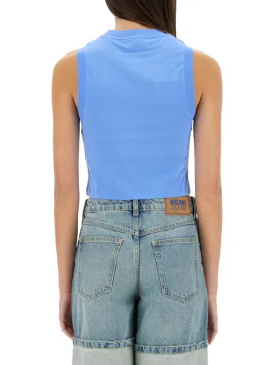 Moschino Cropped Top With Print In Blue