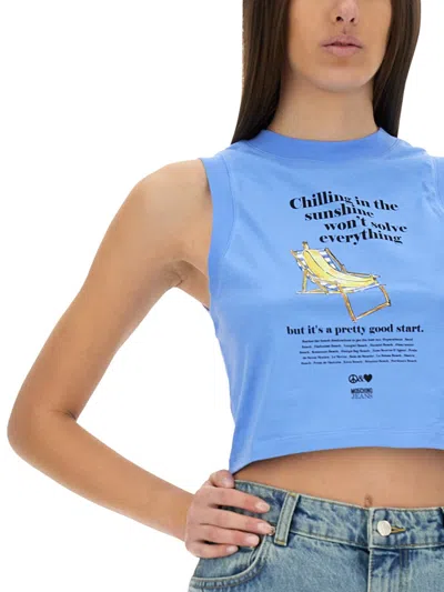 Moschino Cropped Top With Print In Blue