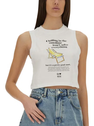 Moschino Graphic Print Sleeveless Crop Top