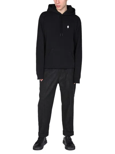 Marcelo Burlon County Of Milan Classic Pullover Black Hoodie With Adjustable Drawstring In Black