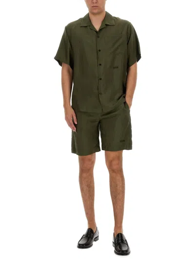 Msgm Elastic Waistband Cupro Bermuda Shorts In Green