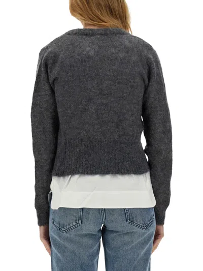 Ganni Tie-string Mohair Blend Cardigan In Gray
