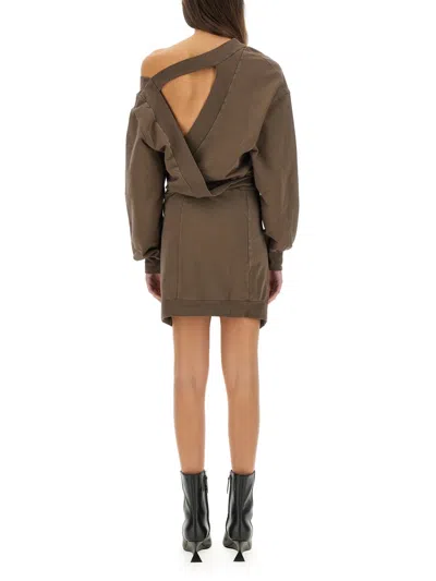 Attico Brown Off-shoulder Mini Dress With Logo Lettering On The Hem In Brown