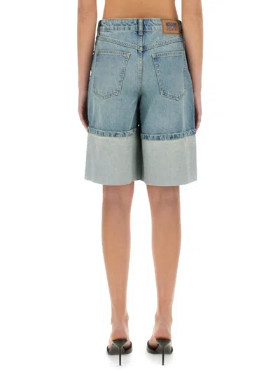 Moschino Wide Fit Denim Bermuda Shorts With Contrast Hem In Blue