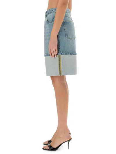 Moschino Wide Fit Denim Bermuda Shorts With Contrast Hem In Blue