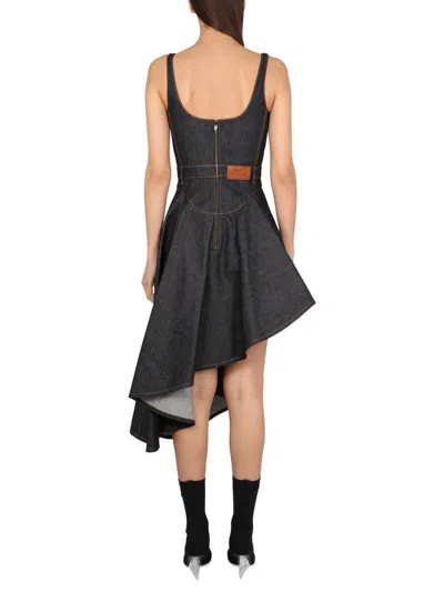 Alexander Mcqueen Asymmetric Midi Denim Corset Dress In Black