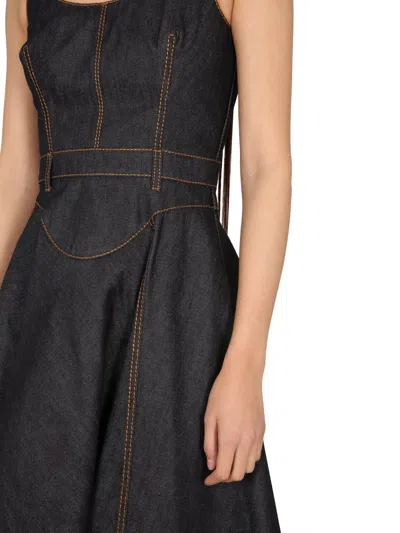 Alexander Mcqueen Asymmetric Midi Denim Corset Dress In Black