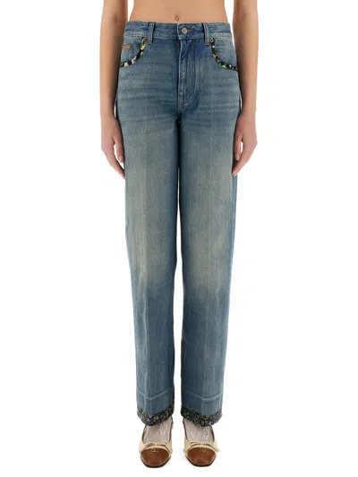 Valentino High Rise Viscose Straight Jeans In Blue
