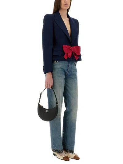 Valentino High Rise Viscose Straight Jeans In Blue