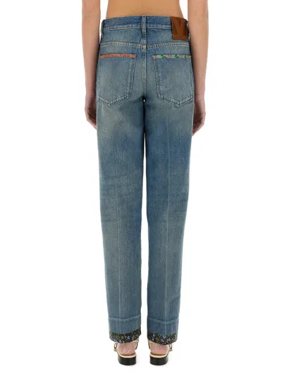 Valentino High Rise Viscose Straight Jeans In Blue