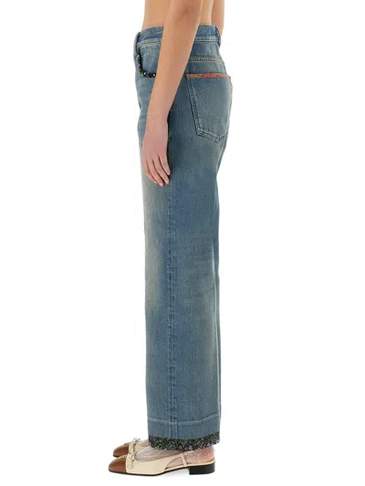 Valentino High Rise Viscose Straight Jeans In Blue