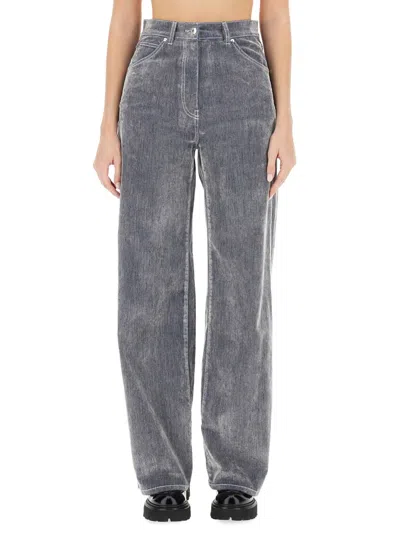 Msgm High-rise Wide-leg Trousers Contrast Stitching In Gray